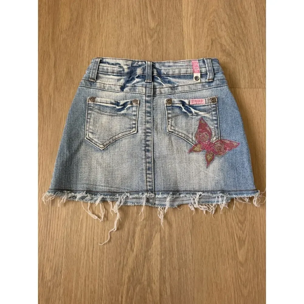Y2K Zana Di Girls Blue Pink Butterfly Denim Skirt Size 8